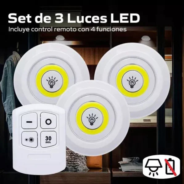 SET LÁMPARA INALÁMBRICA X 3 LUCES BLANCAS- CONTROL REMOTO🔅