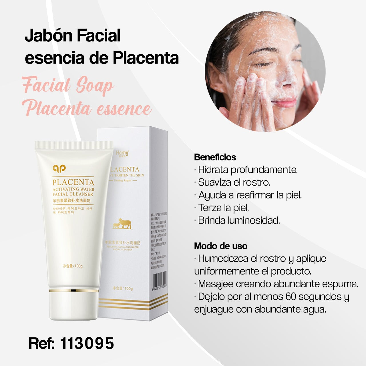 JABÓN FACIAL ESENCIA DE PLACENTA + CREMA REAFIRMANTE PLACENTA DE OVEJA 🐑