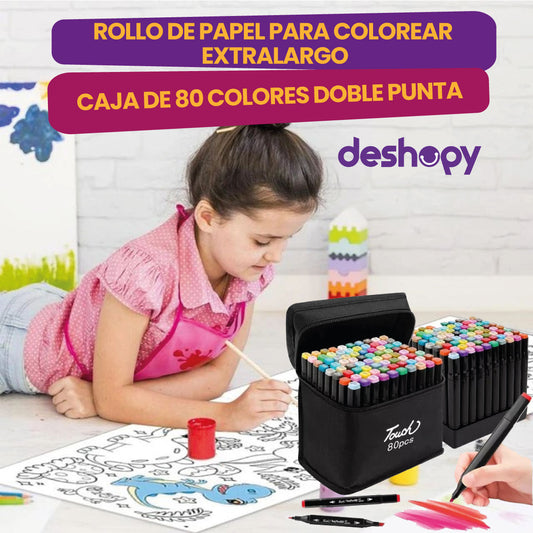 KIT ROLLO PARA COLOREAR + MARCADORES (80pcs)