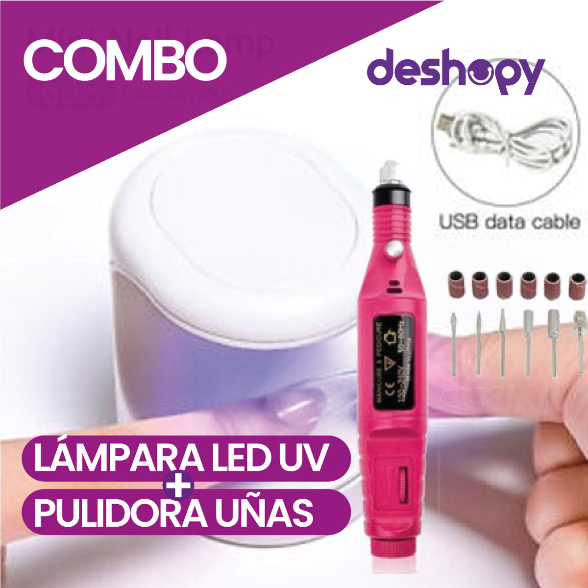 COMBO Mini Lampara de uñas Led + Pulidora uñas