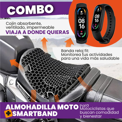 COMBO COJÍN ERGONÓMICO MOTO 🏍 + BANDA RELOJ INTELIGENTE ⌚️